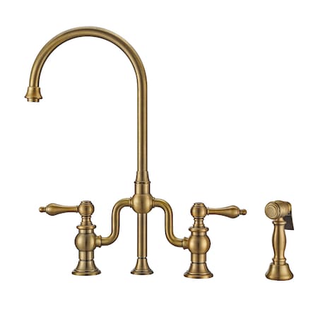 Whitehaus Bridge Faucet W/ Gooseneck Swivel Spout, Lvr Handles And Brass Side Spr WHTTSLV3-9773-NT-AB